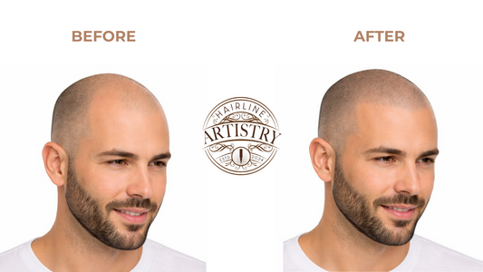 Before and after scalp micropigmentation treatment showing hairline restoration results